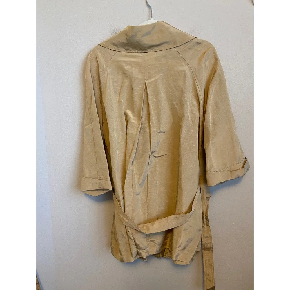 Lafayette 148 New York Gold Linen Cupro Blend Belted Zip Funnel Neck Jacket 14